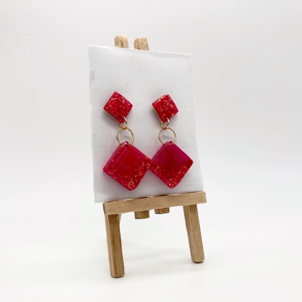 Pink Square Studs - Picture 3 of 6